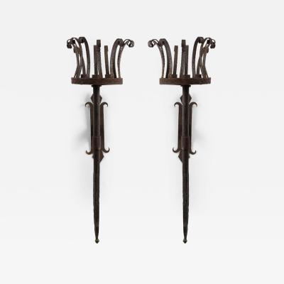 Pair of Italian Renaissance Wrought Iron Torch Wall Sconces