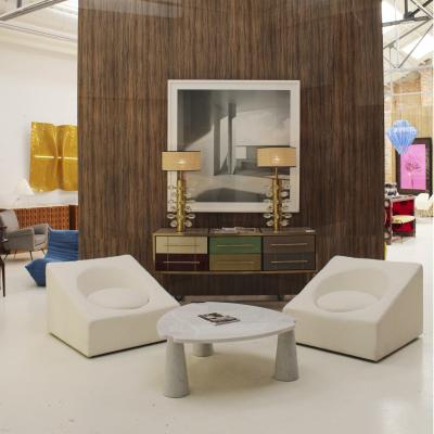 Pair of Italian Retrofuturist Armchairs in White Wool and Cube Shape