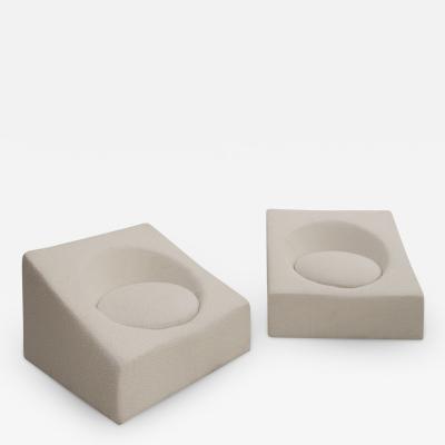 Pair of Italian Retrofuturist Armchairs in White Wool and Cube Shape