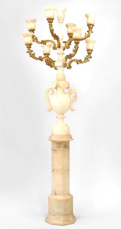 Pair of Italian Rococo Alabaster Floor Torchieres