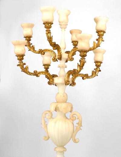 Pair of Italian Rococo Alabaster Floor Torchieres