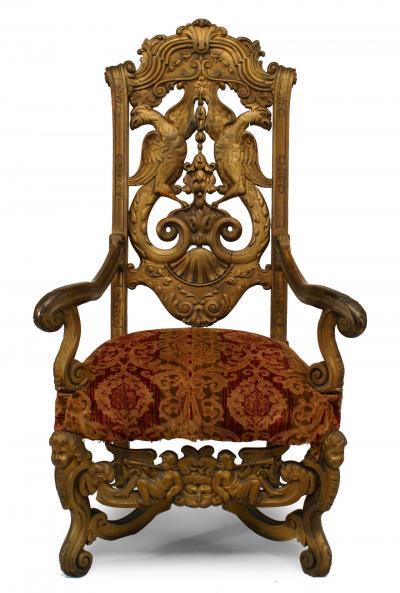 Pair of Italian Rococo Gilt Eagle Arm Chairs