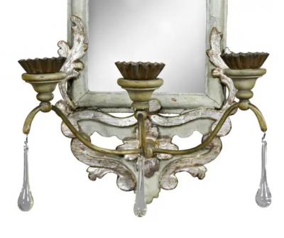Pair of Italian Rococo Gray Painted and Silver Gilt Girandole Mirrors