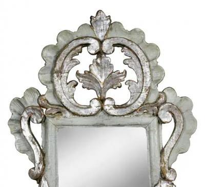 Pair of Italian Rococo Gray Painted and Silver Gilt Girandole Mirrors