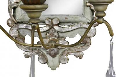 Pair of Italian Rococo Gray Painted and Silver Gilt Girandole Mirrors