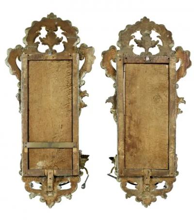 Pair of Italian Rococo Gray Painted and Silver Gilt Girandole Mirrors