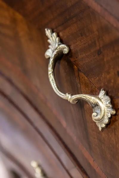 Pair of Italian Rococo Style 1900s Marble Top Bomb Commodes with Marquetry