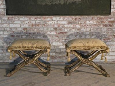 Pair of Italian Rococo Style Gilt Pliants or Stools