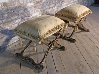 Pair of Italian Rococo Style Gilt Pliants or Stools