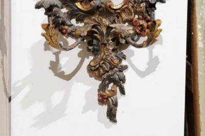 Pair of Italian Rococo Style Late 19th Century Carved and Painted Sconces