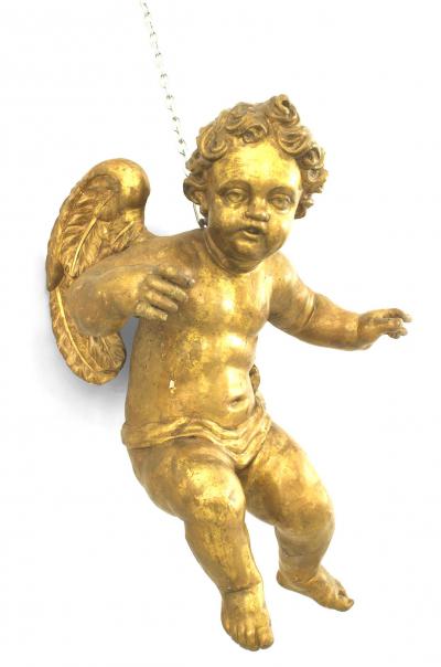 Pair of Italian Rococo Style Life Size Hanging Cupids