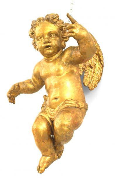 Pair of Italian Rococo Style Life Size Hanging Cupids