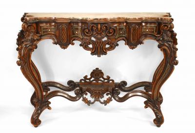 Pair of Italian Rococo Style Rosewood Consoles