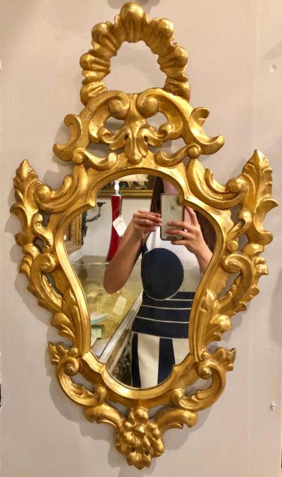 Pair of Italian Rococo Wall Mirrors Giltwood Carved