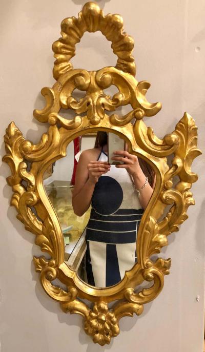 Pair of Italian Rococo Wall Mirrors Giltwood Carved