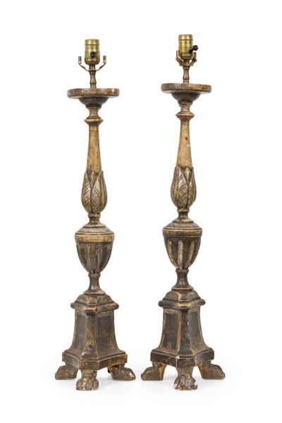 Pair of Italian Rococo Wooden Table Lamps