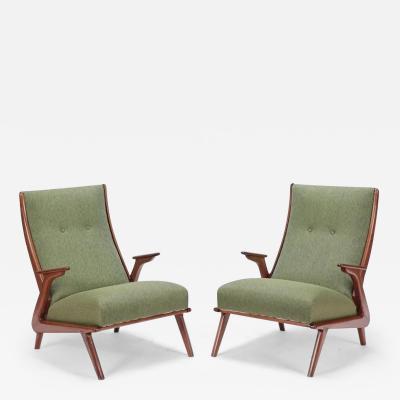 Pair of Italian Sculptural Walnut Lounge Chairs
