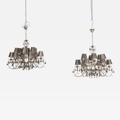 Pair of Italian Silver Gilt Chandeliers