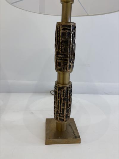 Pair of Italian Textured Brass Table Lamp 1970s