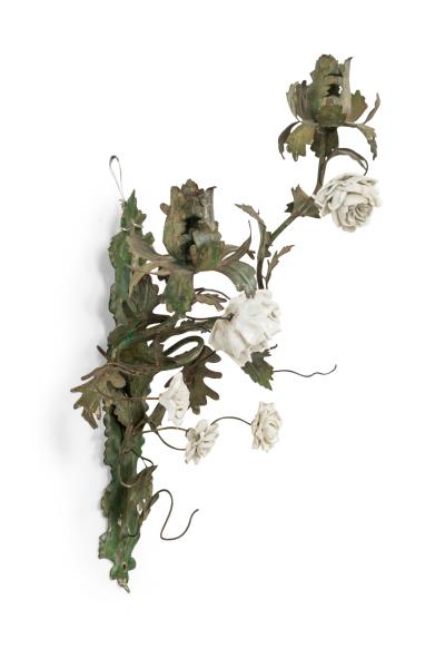 Pair of Italian Tole and Porcelain Two Light Floral Wall Appliqu s Sconces