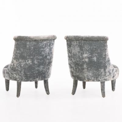 Pair of Italian Velvet Upholstered Slipper Chairs C 1970