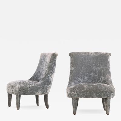 Pair of Italian Velvet Upholstered Slipper Chairs C 1970