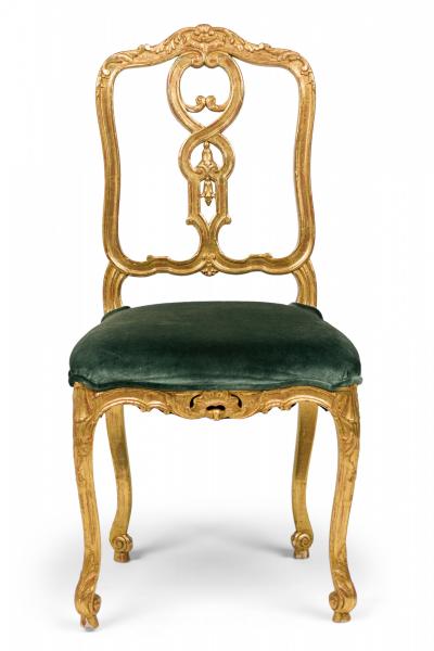 Pair of Italian Venetian 19th Century Giltwood and Green Velvet Side Chairs