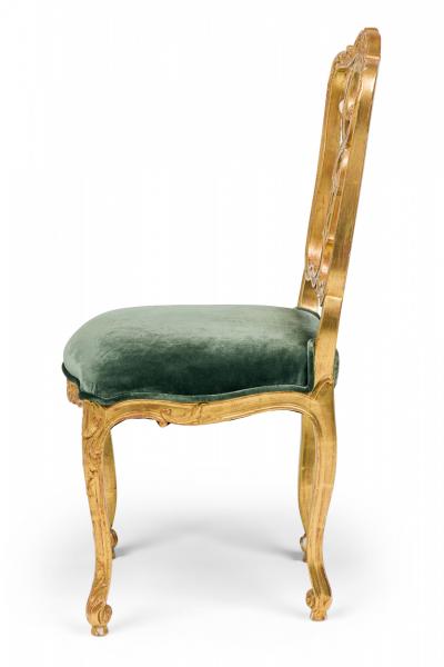 Pair of Italian Venetian 19th Century Giltwood and Green Velvet Side Chairs