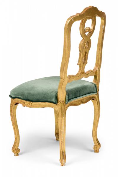 Pair of Italian Venetian 19th Century Giltwood and Green Velvet Side Chairs