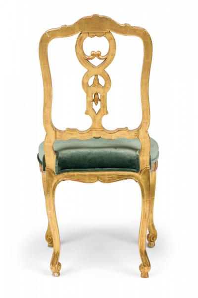 Pair of Italian Venetian 19th Century Giltwood and Green Velvet Side Chairs