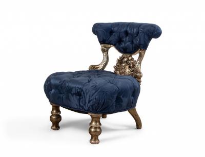 Pair of Italian Venetian Blue Tufted Chairs