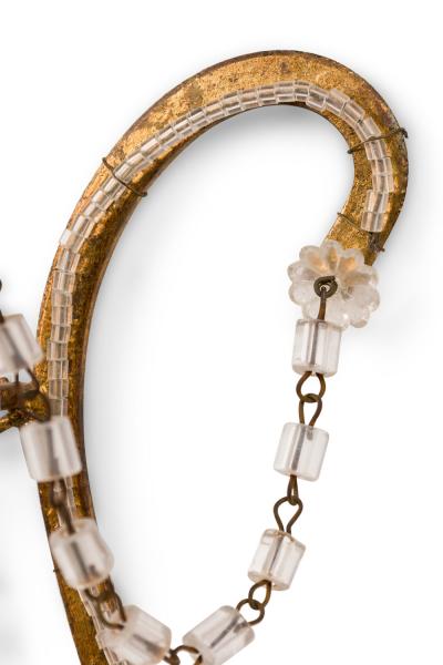 Pair of Italian Venetian Style Crystal and Metal Scroll Arm Sconces