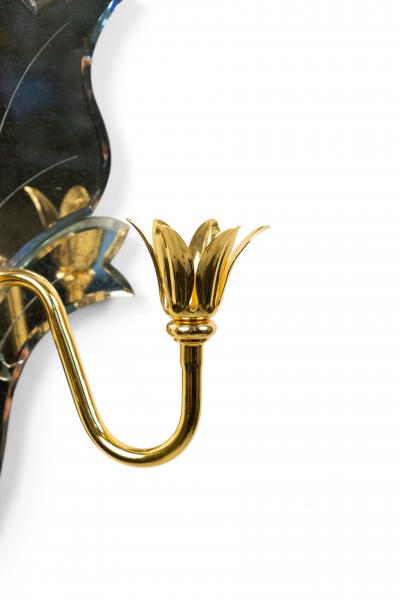 Pair of Italian Venetian Style Murano Mirrored Leaf Wall Sconces