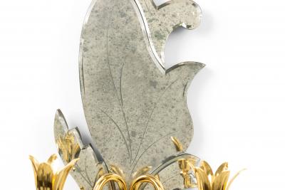 Pair of Italian Venetian Style Murano Mirrored Leaf Wall Sconces