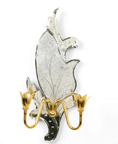 Pair of Italian Venetian Style Murano Mirrored Leaf Wall Sconces
