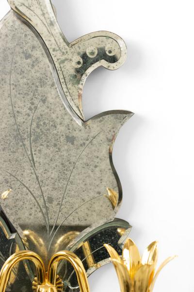 Pair of Italian Venetian Style Murano Mirrored Leaf Wall Sconces