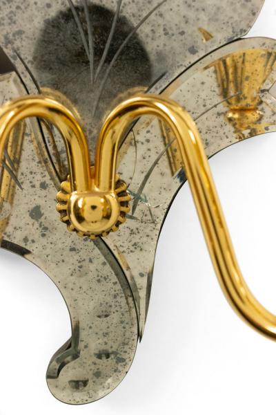 Pair of Italian Venetian Style Murano Mirrored Leaf Wall Sconces