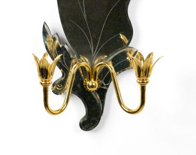 Pair of Italian Venetian Style Murano Mirrored Leaf Wall Sconces