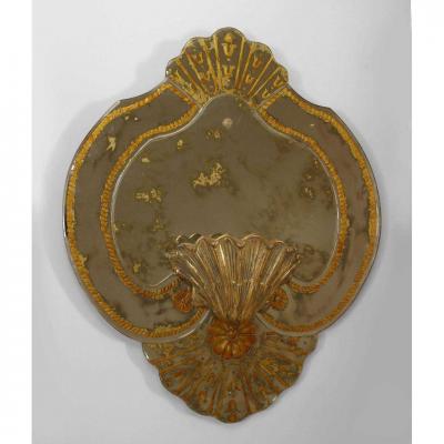 Pair of Italian Venetian wall mirrors with eglomise decoration and Shell lights