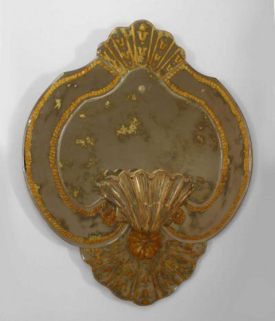 Pair of Italian Venetian wall mirrors with eglomise decoration and Shell lights