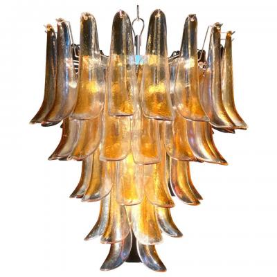 Pair of Italian Vintage Murano Chandelier with Amber Glass Petals 1970s