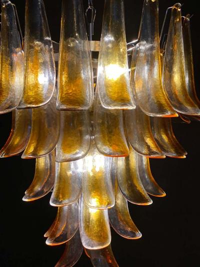 Pair of Italian Vintage Murano Chandelier with Amber Glass Petals 1970s