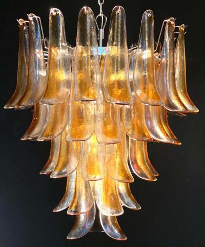Pair of Italian Vintage Murano Chandelier with Amber Glass Petals 1970s