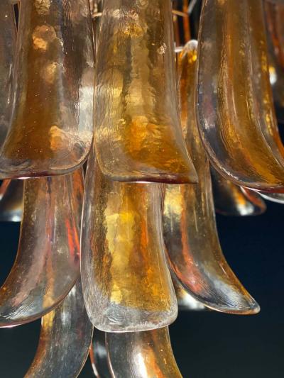 Pair of Italian Vintage Murano Chandelier with Amber Glass Petals 1970s