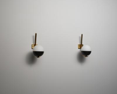 Pair of Italian Wall Sconces in Brass and Opaline Glass 1950s