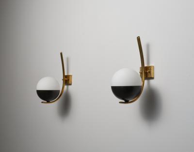 Pair of Italian Wall Sconces in Brass and Opaline Glass 1950s
