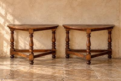 Pair of Italian Walnut Demilune Consoles circa 1850