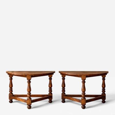 Pair of Italian Walnut Demilune Consoles circa 1850