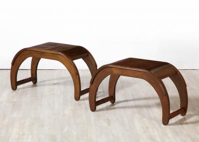 Pair of Italian Walnut Elliptical Shaped Benches