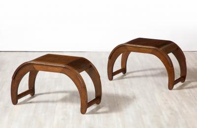 Pair of Italian Walnut Elliptical Shaped Benches